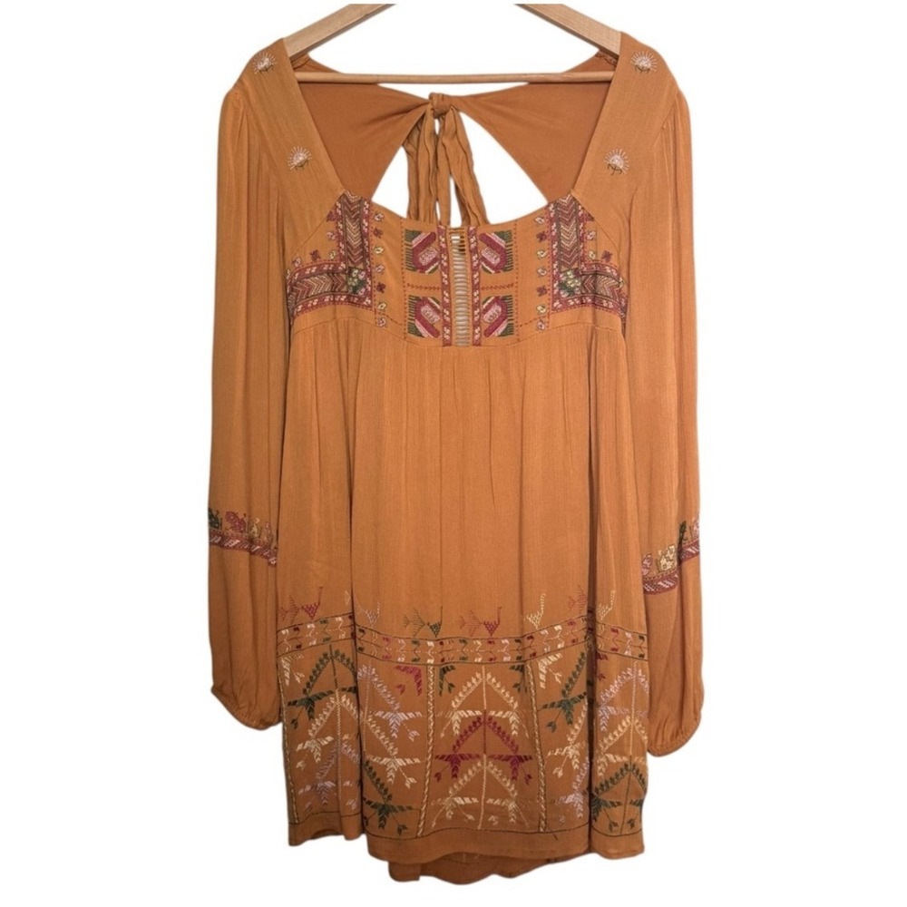 Free People Embroidered Rhiannon Mini Dress Long Sleeve Bohemian Festival Size S
